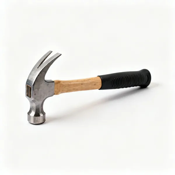 A claw hammer with a rubber grip