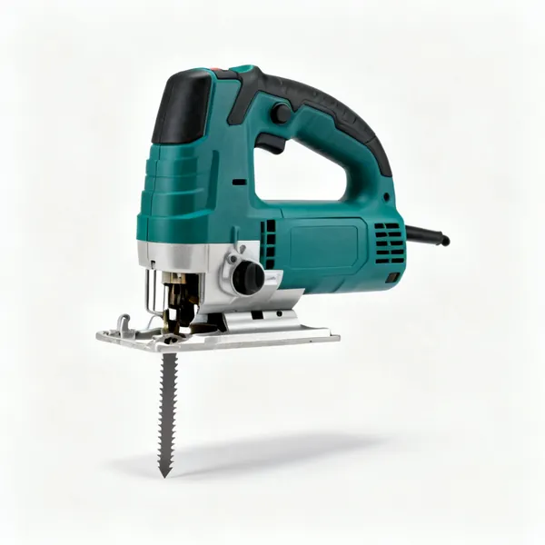 A cordless jigsaw with a blade