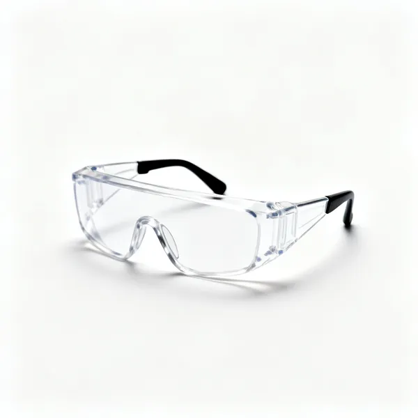 A pair of clear safety glasses