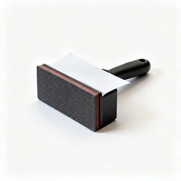A rubber sanding block with paper
