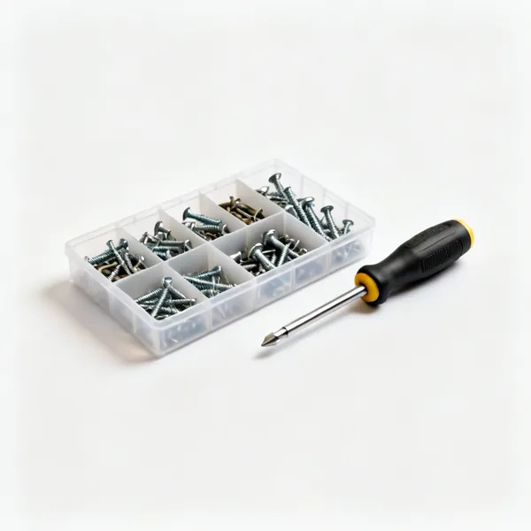 Screws & fixings: A compartment box of assorted screws